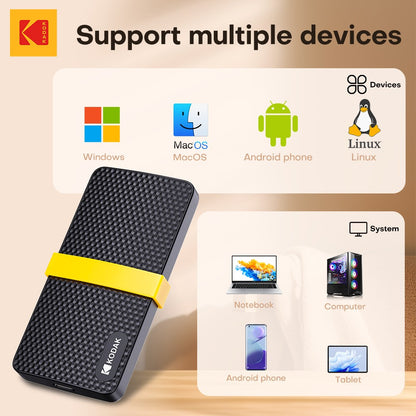 KODAK X200 External SSD Hard Drive HD Externo USB3.1 and Type- Mini Portable SSD 256B 512GB 1TB For Laptops Smartphone PS4 PC TV