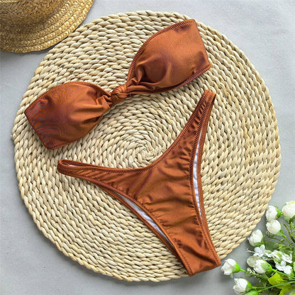 Bandeau Knotted Brazilian High Cut Bikini Women Swimwear Female Swimsuit Two-pieces Bikini set Bather Bathing Suit Swim K5930