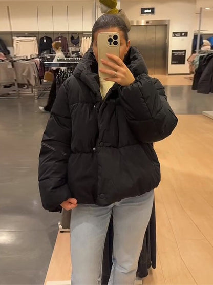 Women's Hooded Cotton Jacket Casual Winter Coat Comfortable Pocket Zipper Button Warm Lady Coats Daily Street Outerwear 2025