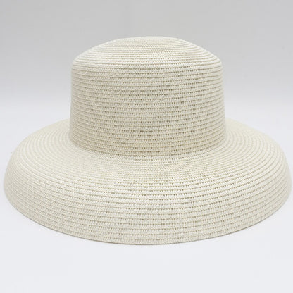 2023 New Summer Sun Hats Ladies Solid Plain Elegant Wide Brim Hat Female Round Top Panama Floppy Straw Beach Hat Women ????