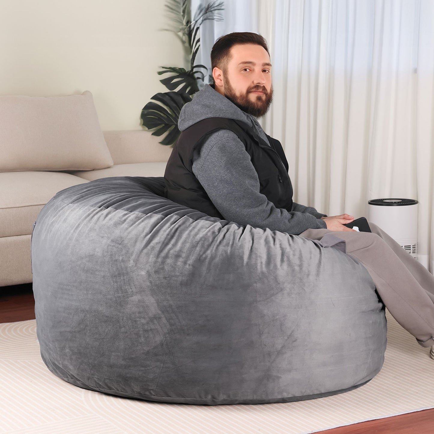 JHK Oversized 3/4FT Bean Bag Chair for Gaming Reading Lazy Sofa Foam Filled Couch with Removable Cover Living Room Furniture