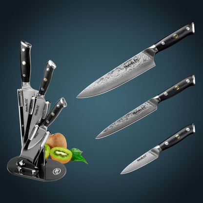 Huiwill Super Qualidade 8" Japonês VG10 67 Camadas de Aço Damasco Conjunto de Facas de Cozinha para Chef Faca de Corte Faca de Fatiar com Bloco