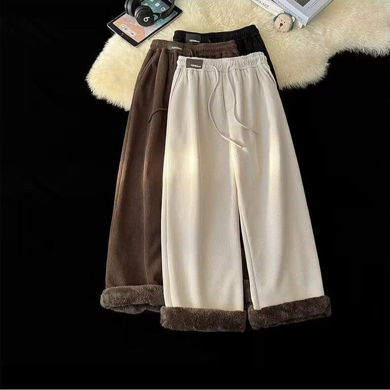 Velvet high waisted wide leg pants women winter new streetwear thickened lambskin corduroy pants lazy joggers women casual pants