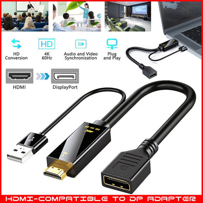 High Speed 4k Hdmi To Dp Displayport Active Converter Cable With Usb Power For Pc Laptop