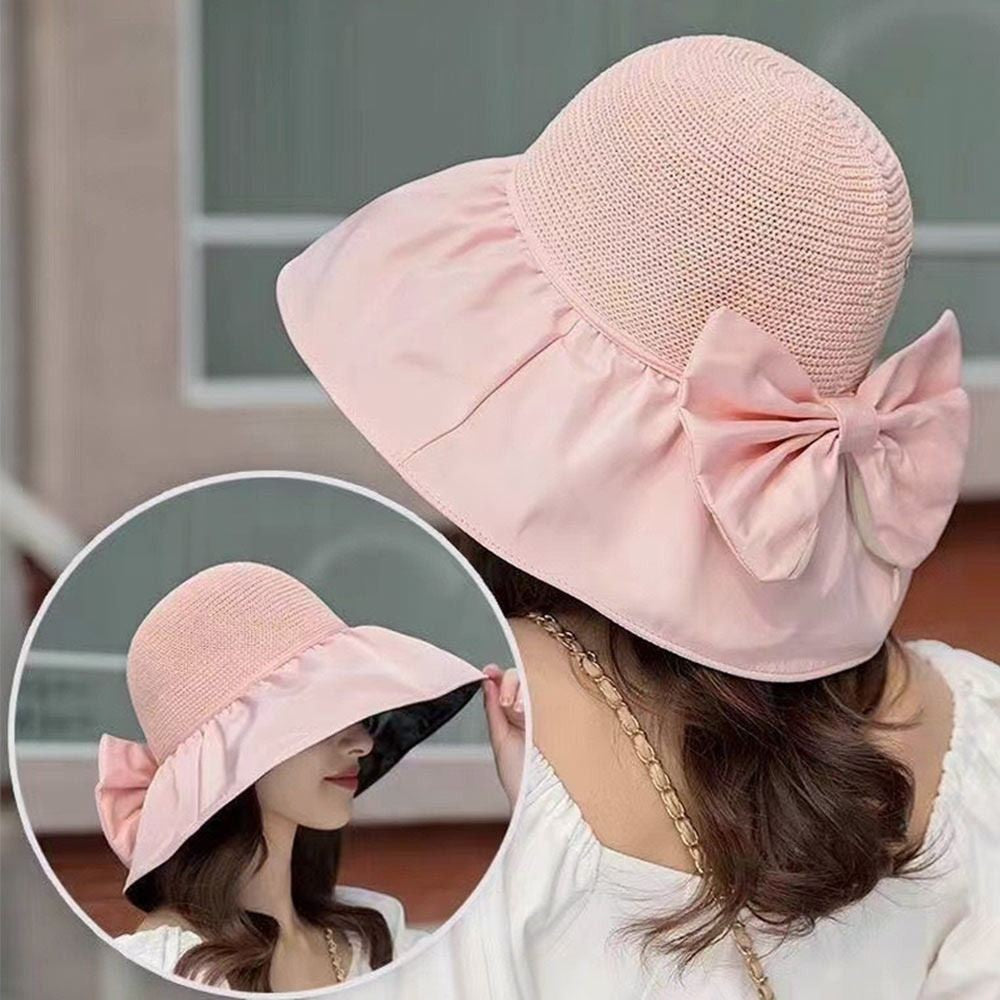 Summer Women Bucket Hat Anti-UV Sun Hats Soft Portable Wide Brim Outdoor Beach Hat Panama Cap With Storage Bag
