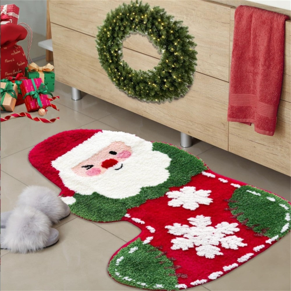 Christmas Mats Imitation Cashmere Carpet Bathroom Room Living Room Absorbent Non Slip Floor Mat Carpet Door Mat Home Party Decor
