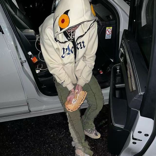 American fashion funny full zipper monster headgear men hoodie Y2K gothic Harajuku high street clothing casual loose sportswear