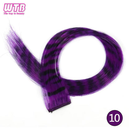 Synthetic One Card Hair Extension Wig Hair For Women Long Straight Clip-in Colored Zebra Line Feather Hair Extensions Fake Hair