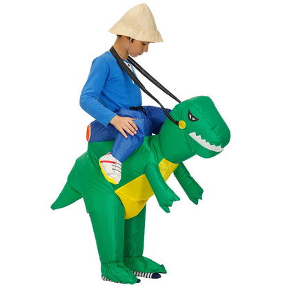 Child Adult Unisex Boy Girl Inflatable Green Dinosaur Cosplay Costume Kids Kindergarden Performance Halloween Carnival Party