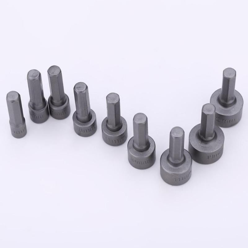 Conjunto de 9 Peças Soquetes Sextavados de 5mm a 13mm Pontas para Chave de Fenda Conjunto de Bits Ferramentas Chaves de Soquete