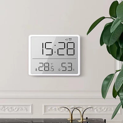 Slim Digital Wall Clock with LCD Alarm, Temperature & Humidity Display- Multi-Functional Kitchen Electronic Clock Adhesive Mount