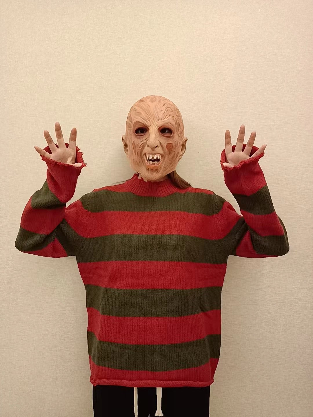 Freddy Cosplay Costume Adult Sweater Red Striped Knitting Top Coat Hat Fnaf Mask Halloween Carnival Party Costume for Men