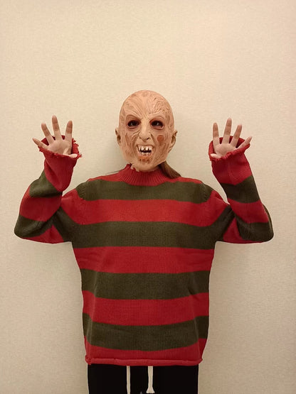 Freddy Cosplay Costume Adult Sweater Red Striped Knitting Top Coat Hat Fnaf Mask Halloween Carnival Party Costume for Men