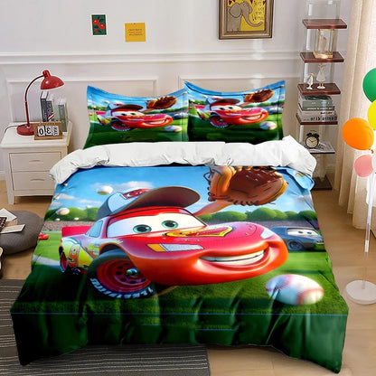 Customized Name Bedding Set Lightning McQueen Quilt Cover Cartoon Car Printing Pillowcase Bedding Set Children Gift