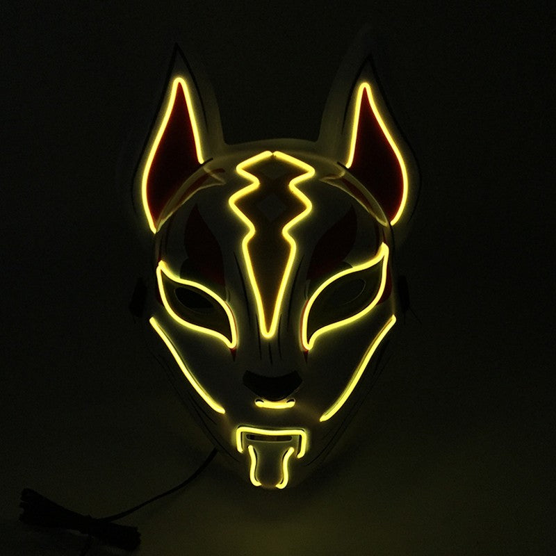 LED Fox Mask Neon Light Up Japanese Kitsune Mask for Halloween Cosplay Party Rave Festival Costume Glowing EL Wire Masque