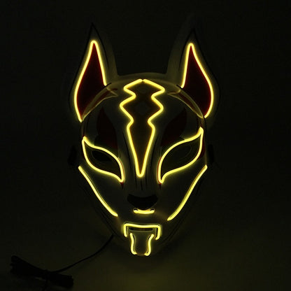 LED Fox Mask Neon Light Up Japanese Kitsune Mask for Halloween Cosplay Party Rave Festival Costume Glowing EL Wire Masque