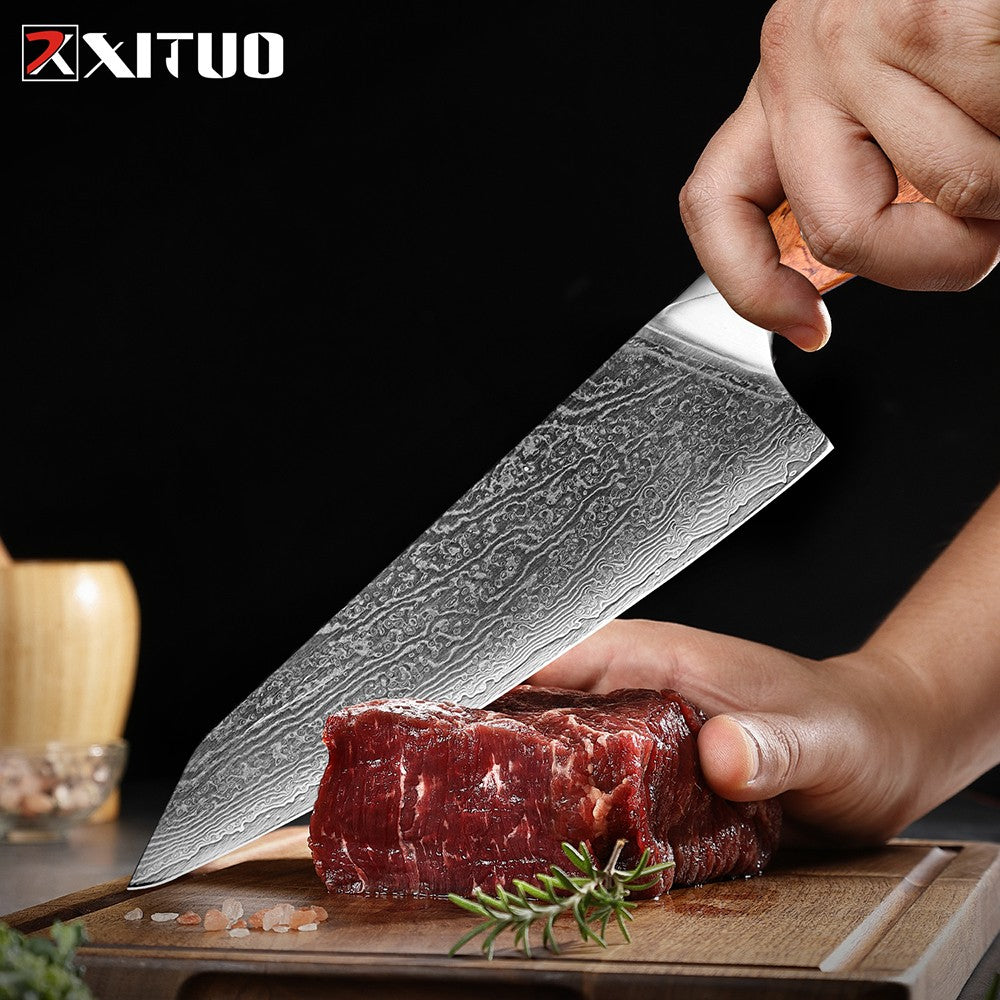 Conjunto de Facas de Cozinha Profissionais em Aço Damasco 1-8 Peças Faca Chef, Santoku, Cutelo, Pão, Desossar e Utilitárias - Afiadas como Navalha