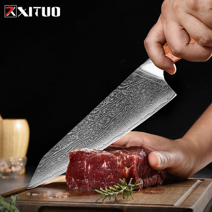 Conjunto de Facas de Cozinha Profissionais em Aço Damasco 1-8 Peças Faca Chef, Santoku, Cutelo, Pão, Desossar e Utilitárias - Afiadas como Navalha