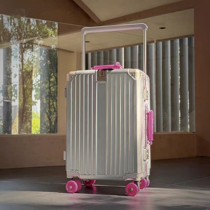 Mala de Viagem com Estrutura de Alumínio e Alça Larga, Rodas Giratórias Silenciosas Coloridas e Trava TSA, Mala de Carrinho de Grande Capacidade