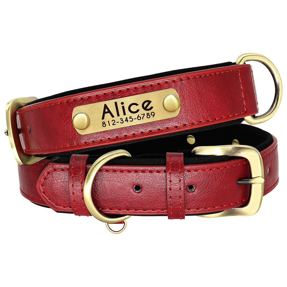 Conjunto Personalizado de Coleira e Guia de Couro para Cães Coleira de Couro Acolchoada Macia para Cães de Pequeno, Médio e Grande Porte com Placa de Identificação Grátis