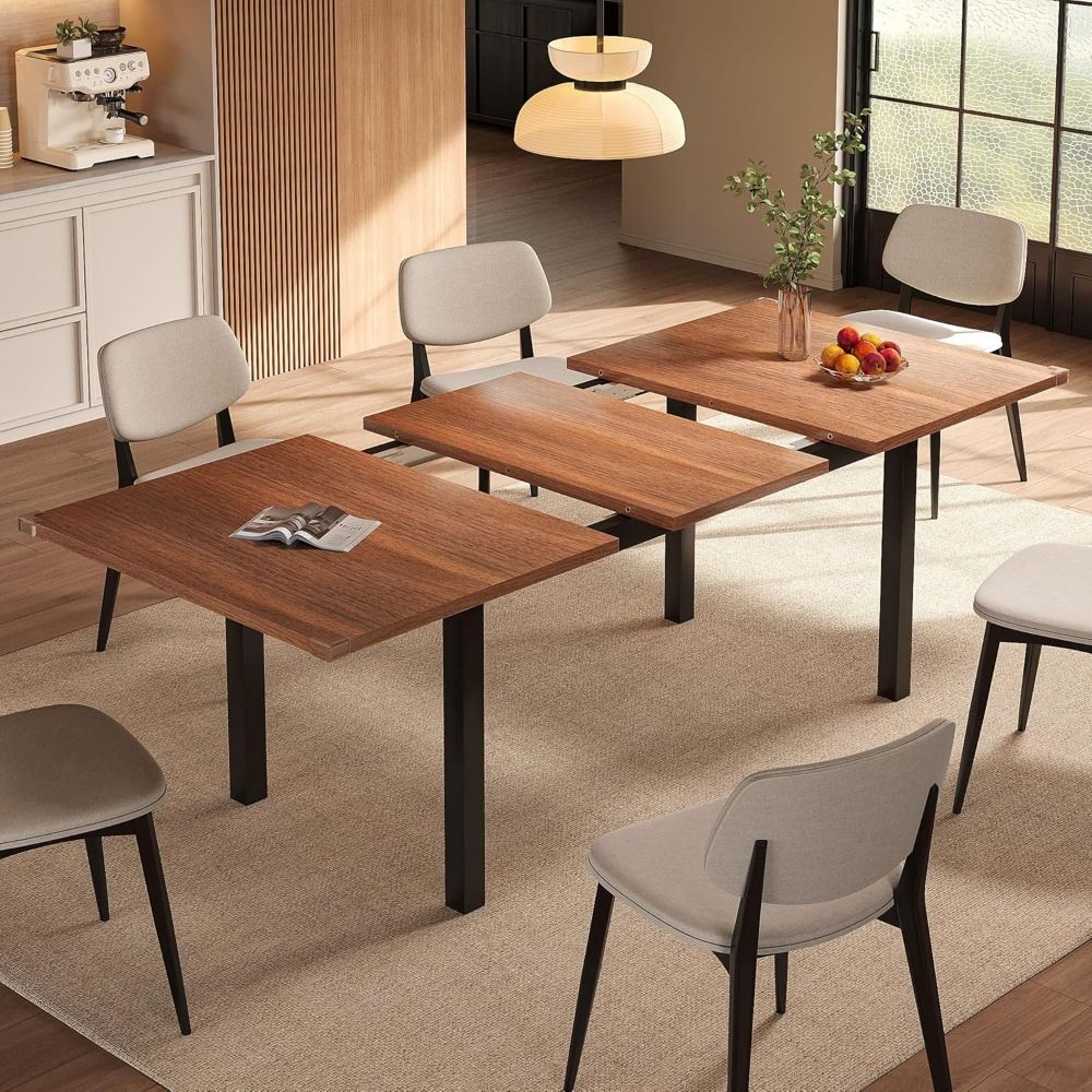 Extendable Dining Table for 4-6, 63" Modern Kitchen Table, Farmhouse Dining Room Tables for Dining, Kitchen, Office, Living Room