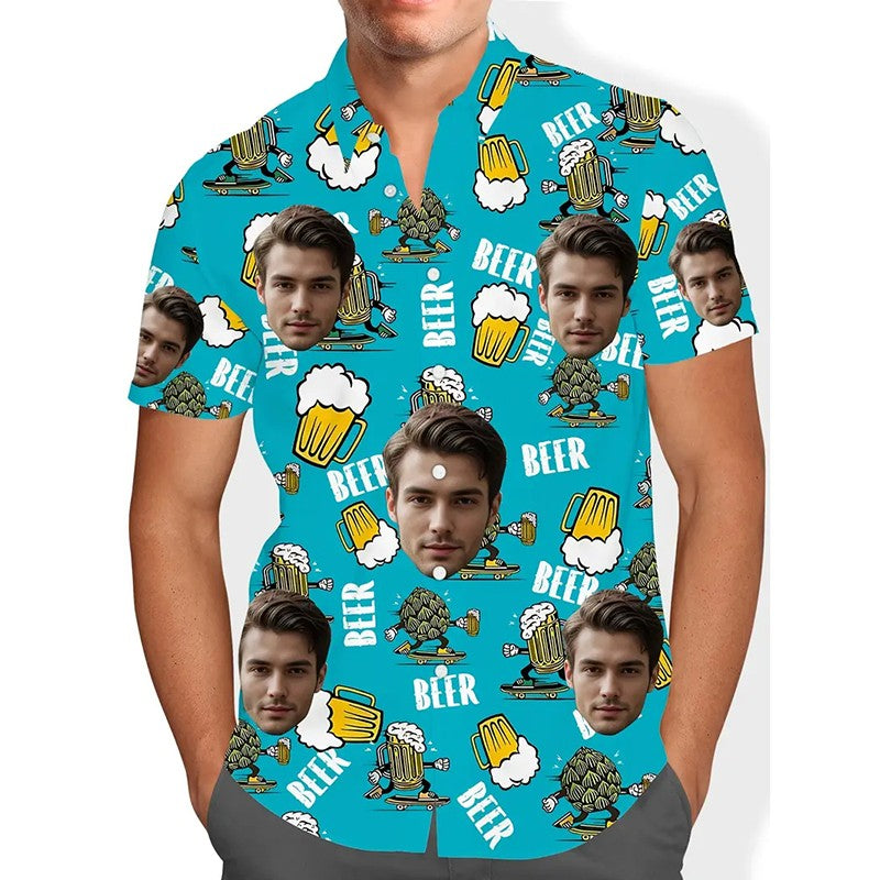 Hip Hop Beer Party Personality Custom Photo Shirt Unisex Leisure Funny Banana Pepper Pattern Hawaiian Shirts Humour Gift Shirt