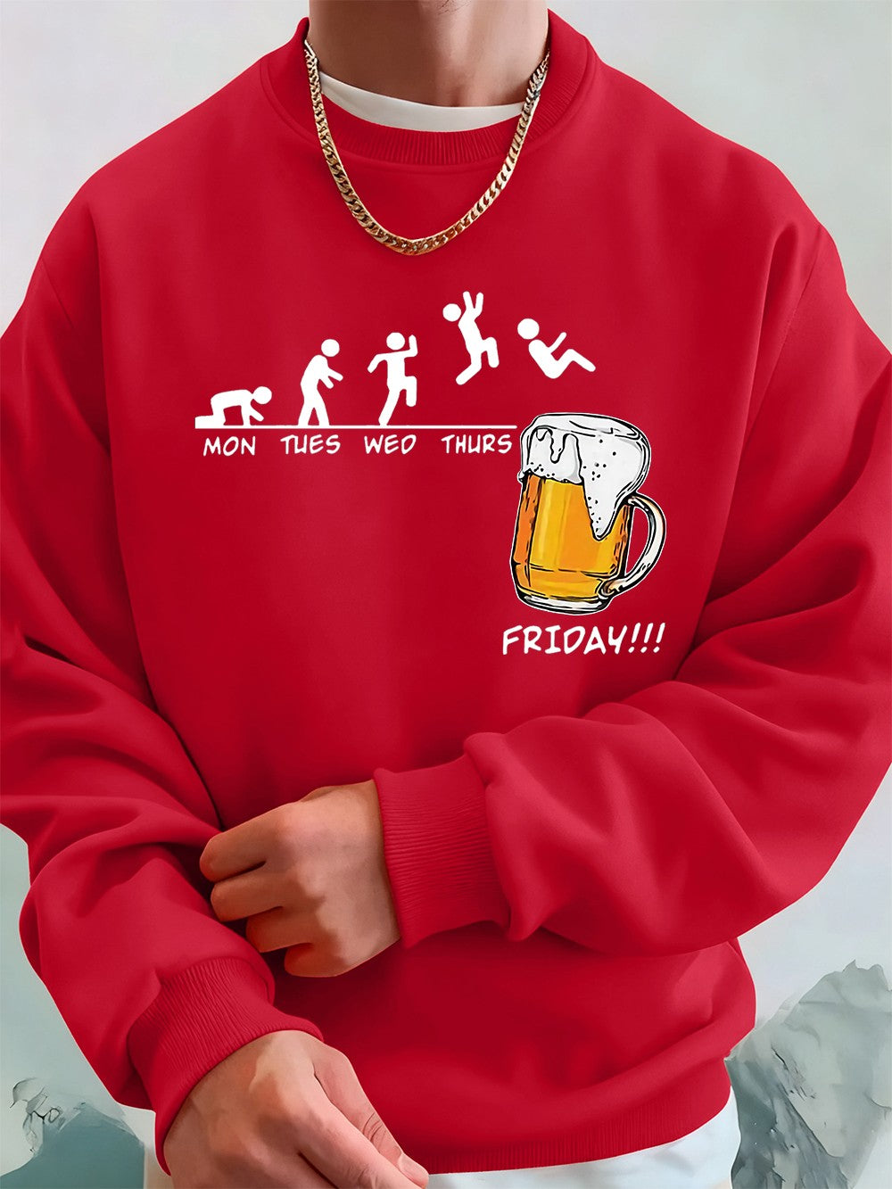 Friday Beer Lover Funny Printed Men Sweatshirt Winter Fleece Warm Hoodies Korean Loose Crewneck Pullovers Hip Hop Male Clothes