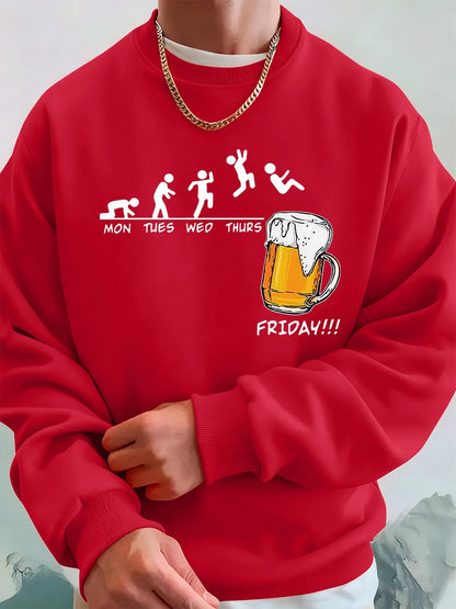 Friday Beer Lover Funny Printed Men Sweatshirt Winter Fleece Warm Hoodies Korean Loose Crewneck Pullovers Hip Hop Male Clothes
