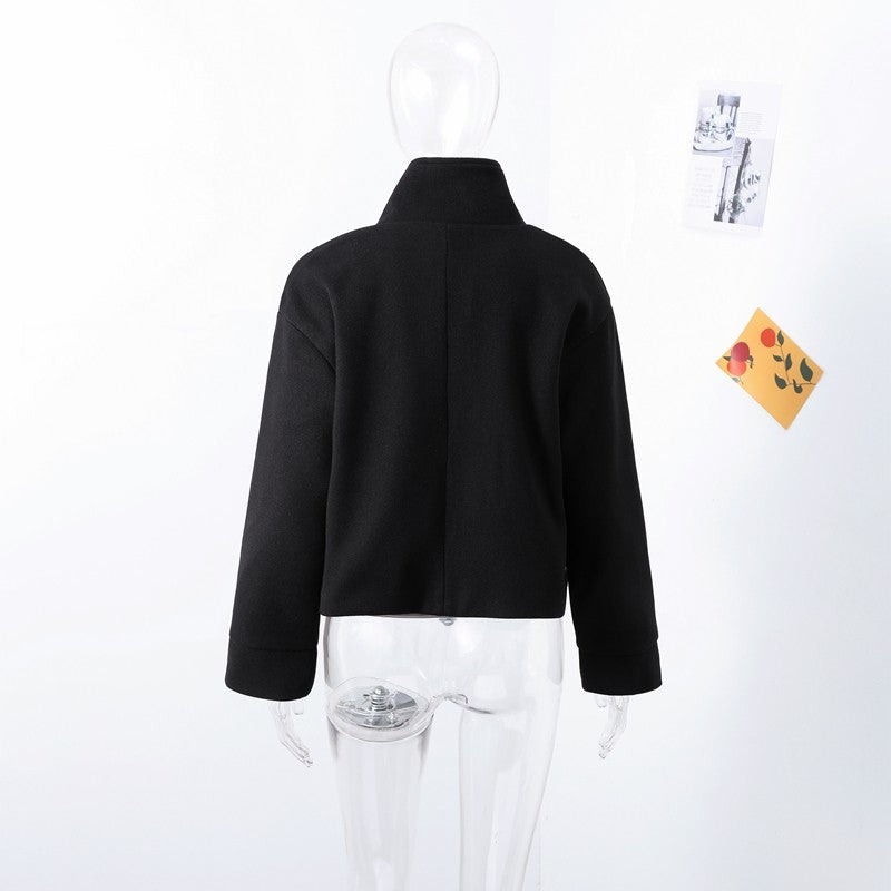 Fashion Stand Collar Solid Short Coat Women Casual Solid Single Breasted Loose Fit Coat 2025 Winter Chic Windproof Jackets