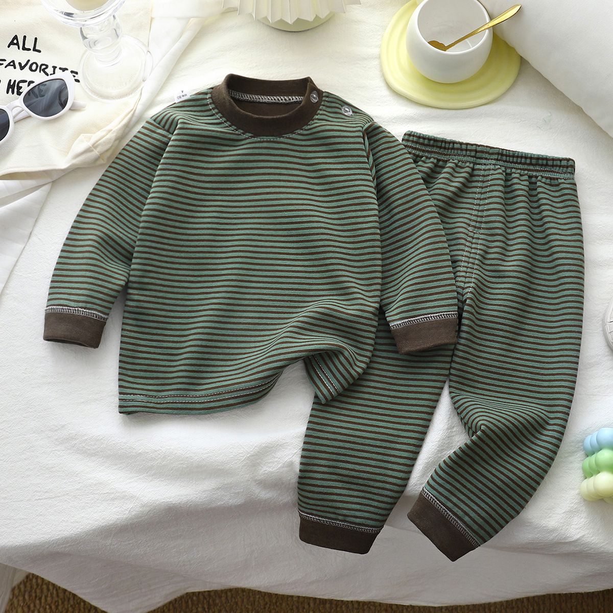 Retro Kids Thermal Underwear Set Wool Silk Dralon Winter Warm Pajamas Boys Girls Homewear Outfit