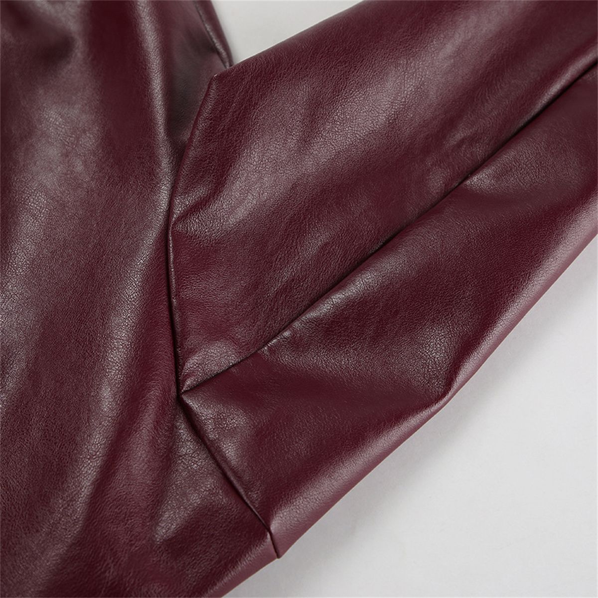 Jaqueta Feminina de Couro Sintético Vermelho Vinho Vintage, Casaco Moderno com Zíper e Lapela, Casacos de Outono Inverno, Blusas Curtas Femininas Estilo Streetwear
