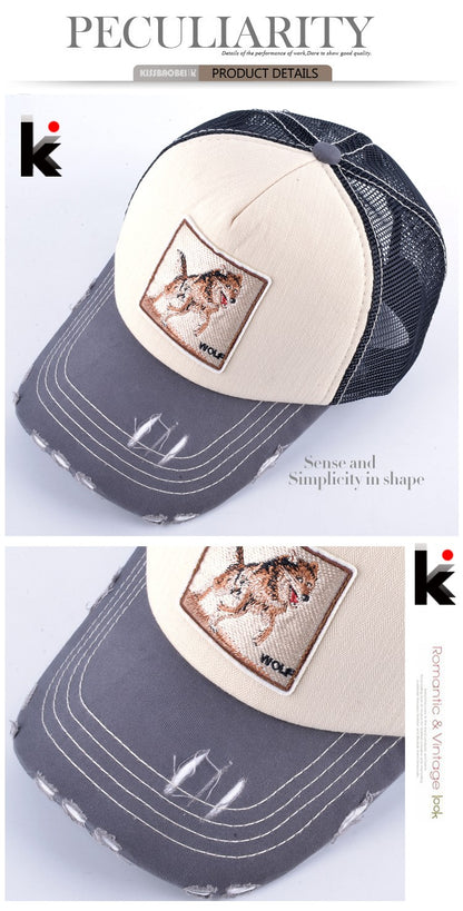 Fashion Unisex Patch Bones Wolf Embroidery Hip Hop Hats Breathable Mesh Baseball Caps Men Women Casquette Summer Trucker Gorras