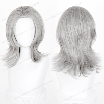 Anime 45cm Universal Cosplay Wig with Enlarged Scalp Free Parting Black White Yellow Man Women Heat Resistant Synthetic Hair