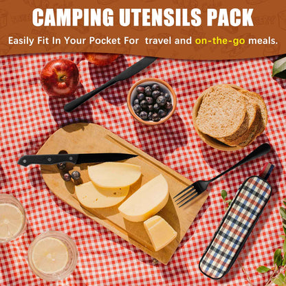 Kit de Talheres de Viagem 10 Peças com Bolsa de Armazenamento Talheres de Viagem de Aço Inoxidável Kit de Utensílios Portátil para Acampamento Kit de Talheres de Viagem
