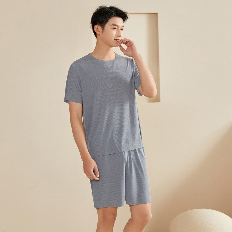 Super Thin Pajamas Suit Women Men Summer Ice Silk Cool Short-sleeved O-Neck Sleepwear Male Female Classic Simple Loungewear Suit
