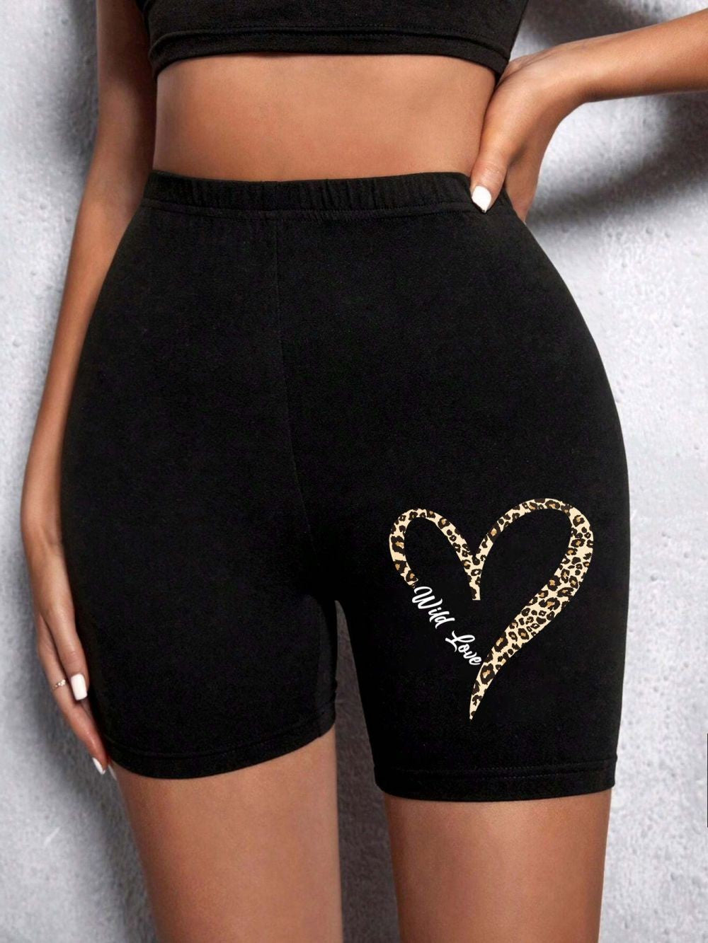 Summer Woman Tight Shorts Leopard Heart And Love Letter Graphic Print Fitness Short Pantssexy Soft Stretch Female Sport Swear