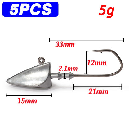 5 anzóis com cabeça triangular 3,5g 5g 7g 10g 21g 35g Anzol tipo barco Equipamento de pesca Texas Rig Pesca Chumbada Pesca Isca Artificial