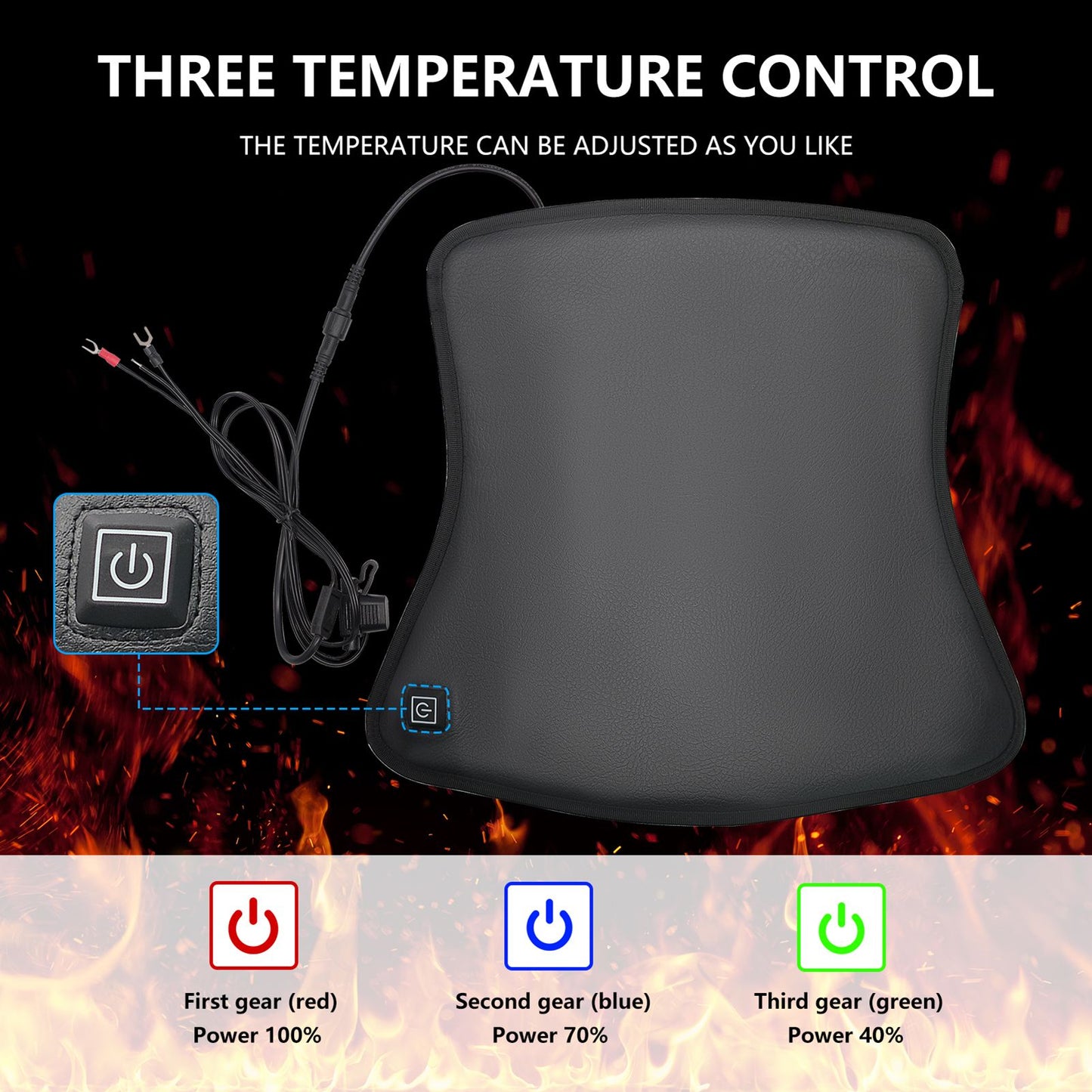 Assento Aquecido para Moto Almofada de Assento Elétrica Aquecida 12V para Moto Impermeável 3 Níveis de Controle Inteligente de Temperatura