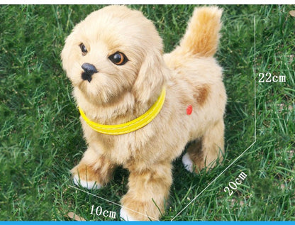 Novo brinquedo de simulação de cachorro elétrico com controle de voz, que anda, acena a cabeça, toca música e é um robô de pelúcia para crianças.