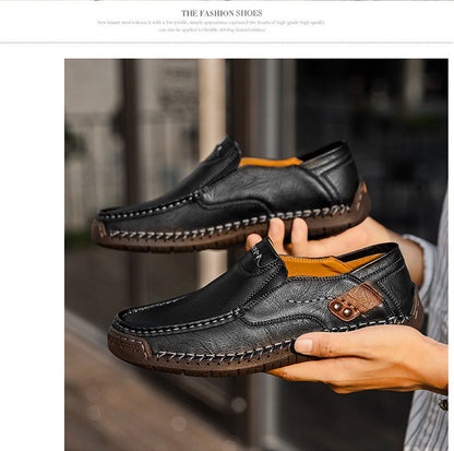 Novos Sapatos Masculinos de Couro Feitos à Mão Casuais Confortáveis Mocassins Masculinos de Couro Slip On Sapatilhas Masculinas Venda Quente Calçados para Caminhada ao Ar Livre