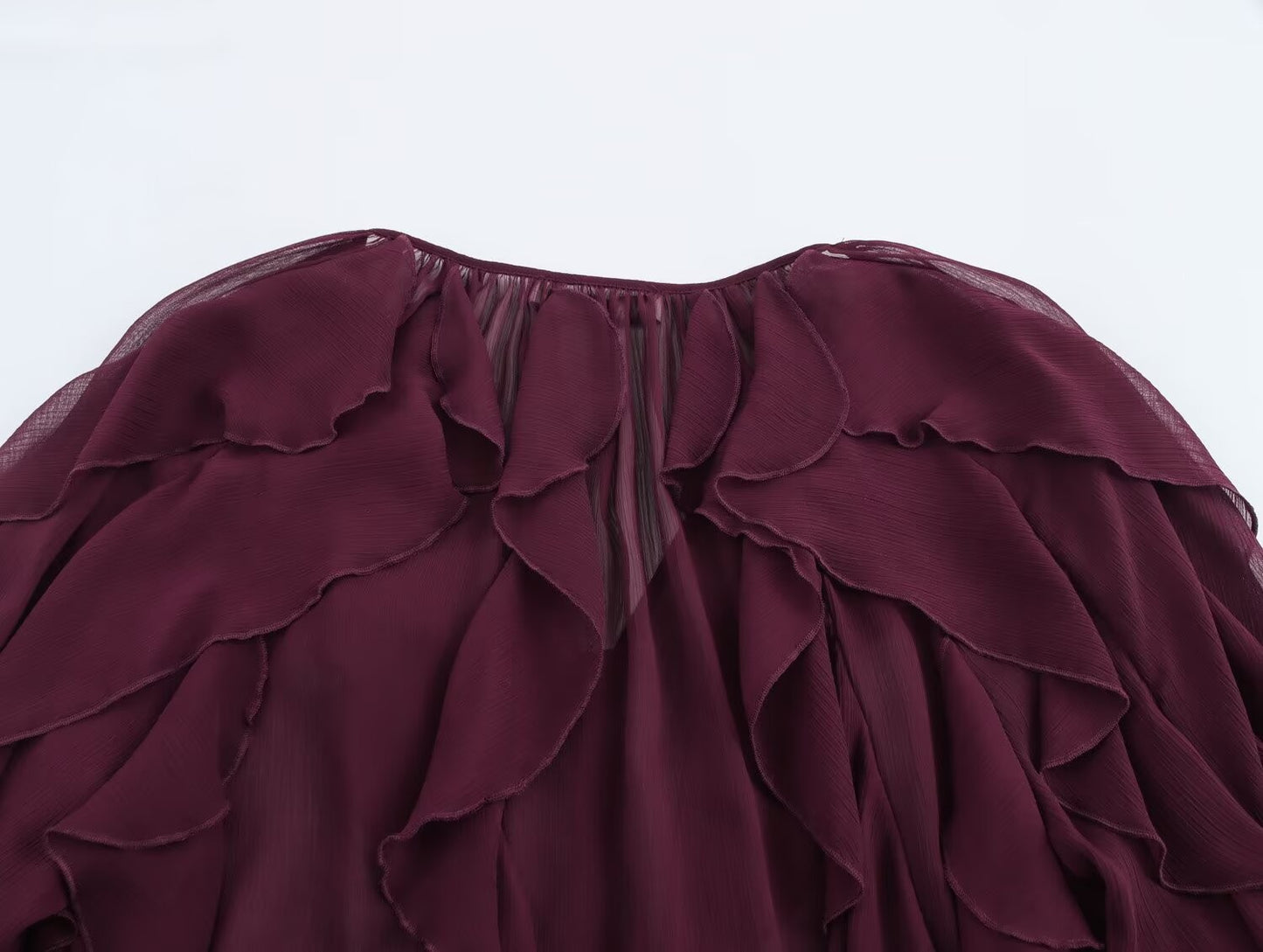 2025 Summer Chic Women's Elegant Loose Long Sleeve Layered Shirts Office Lady Vintage V-neck Translucent Tierred Ruffles Blouses