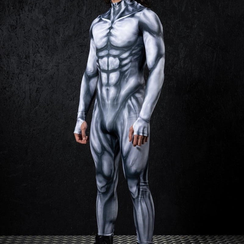 Zawaland Men Mechanical Muscle Punk Zentai Suit Carnival Cosplay Bodysuit Halloween Party Macho Costume Show Festival Jumpsuit