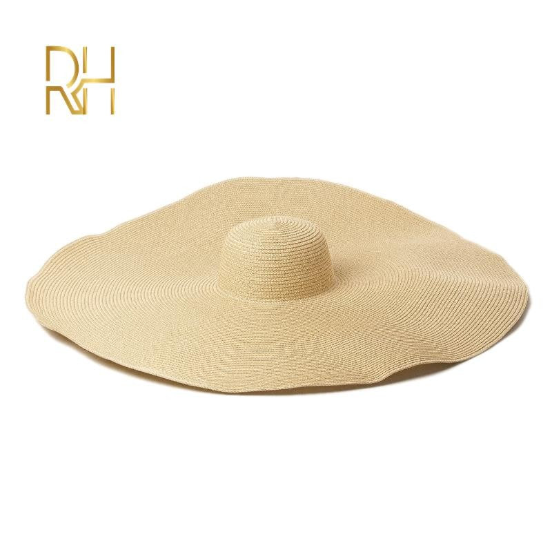 Big Beach Sun Straw Hat 30 40cm Brim 80 100cm Diameter Women Round Protect Travel Holiday Caps Foldable Super Large Straw Hat