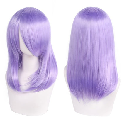 Peruca de Cosplay Média de Alta Qualidade 40cm com Franja Preta Loira Rosa Vermelha Azul Roxo Resistente ao Calor Perucas de Cabelo Sintético