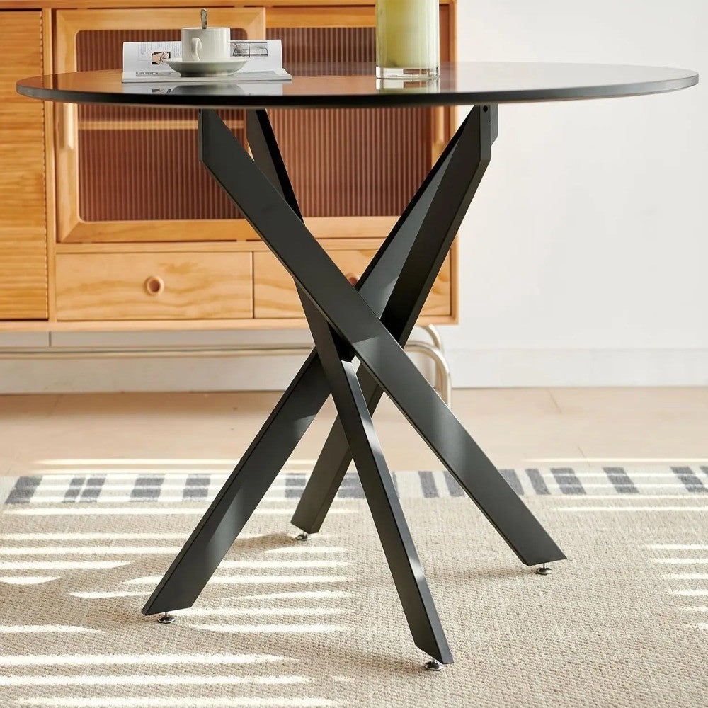 Round Dining Table For 4, Mid Century Modern 42" Round Dining Room Table With MDF Tabletop & Cross Metal Legs, Round Coffee Tabl