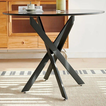 Round Dining Table For 4, Mid Century Modern 42" Round Dining Room Table With MDF Tabletop & Cross Metal Legs, Round Coffee Tabl