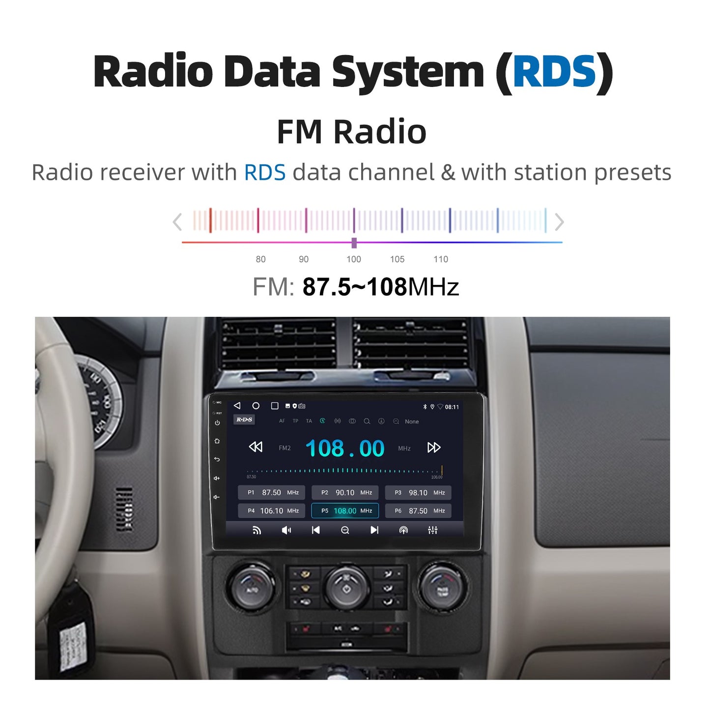 9" Car Stereo Radio For Ford Escape 2007-2012 Apple Carplay GPS Navigation WIFI 2G+32G Android 14 SWC Bluetooth FM/RDS Head Unit