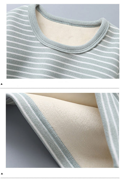 Autumn Winter Boys Girls Plush Striped Clothing Set Kids Cozy and Warm Sleepwear Pajamas Suitable for Children Daily Wear