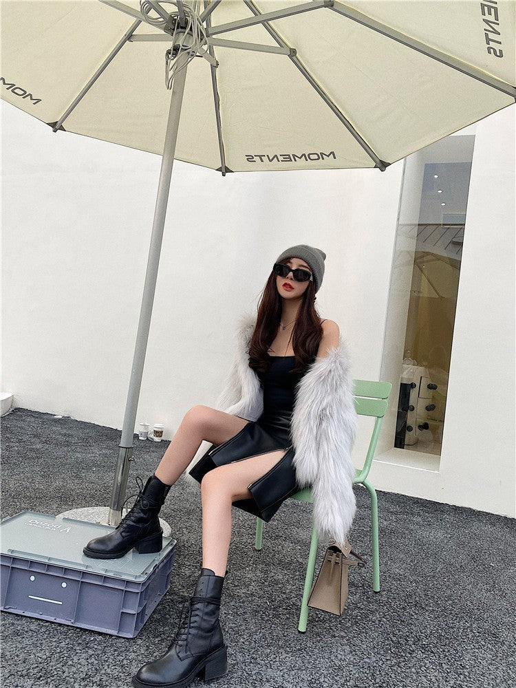 Lautaro Autumn Soft Black Pu Leather Midi Skirt Women with Double Slit Zipper High Waist Korean Style Fashion 2021 Streetwear