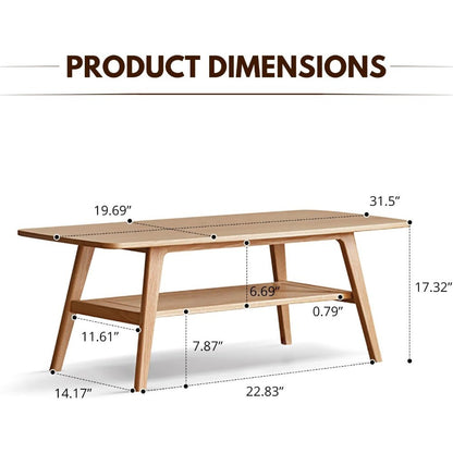 Wood Coffee Table - 2-Tier Oak Coffee Table - Modern Center Coffee Table with Storage Shelf for Living Room, Apartment, and Offi